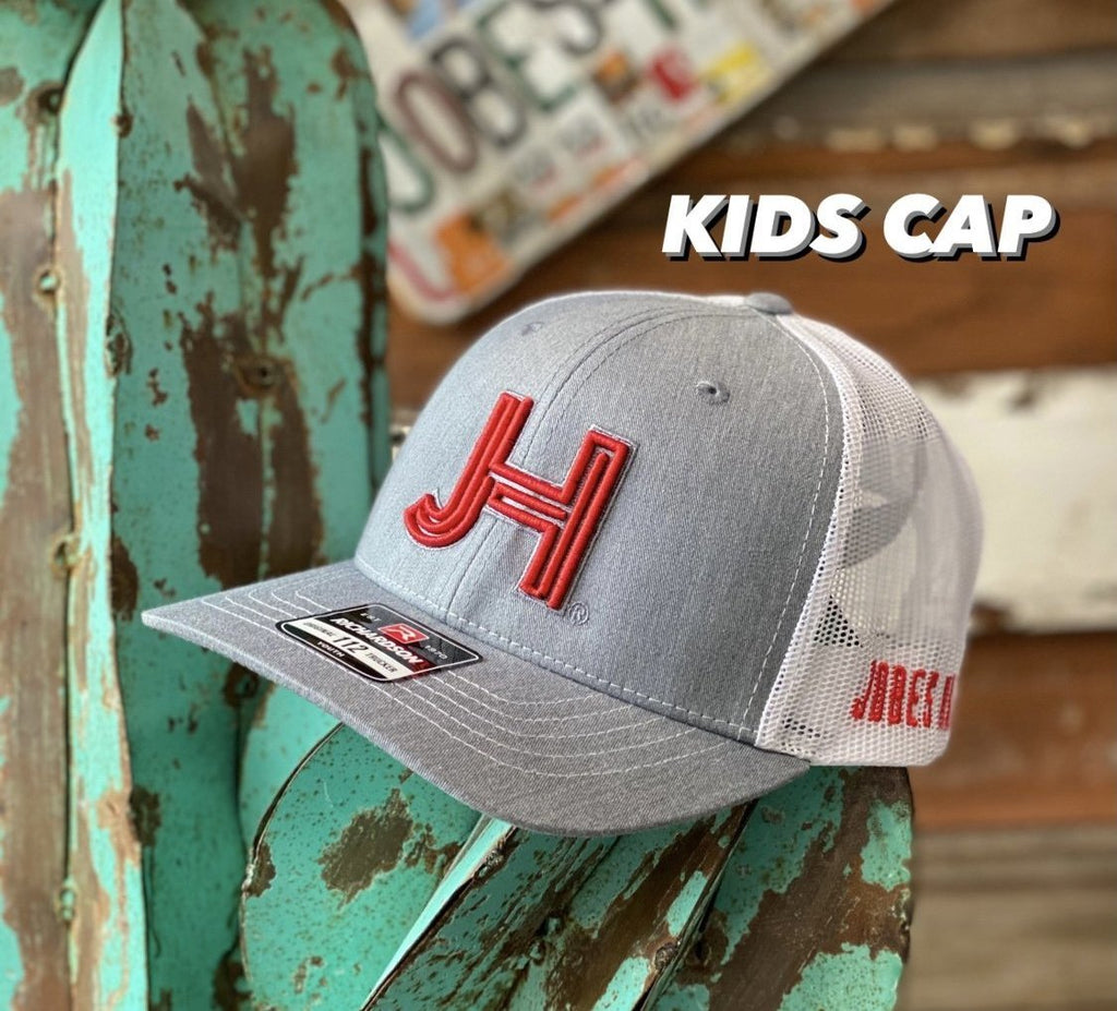 Kids Jobes Hats Trucker - Grey/White 3D Red JH grey outline-Jobes Hats-Jobes Hats
