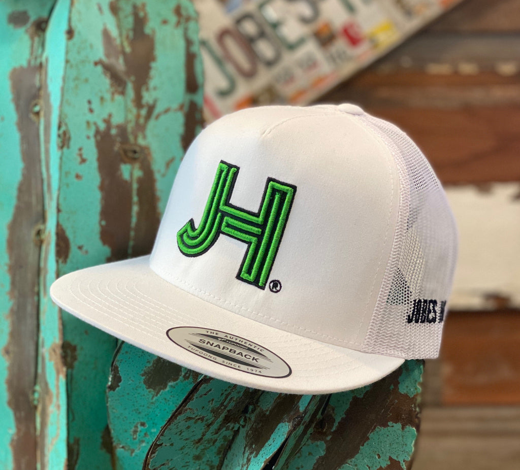 NEW 2021 Jobes Hats Trucker - All White Cap 3D Green JH Black Outline (Limited Edition) - Jobes Hats