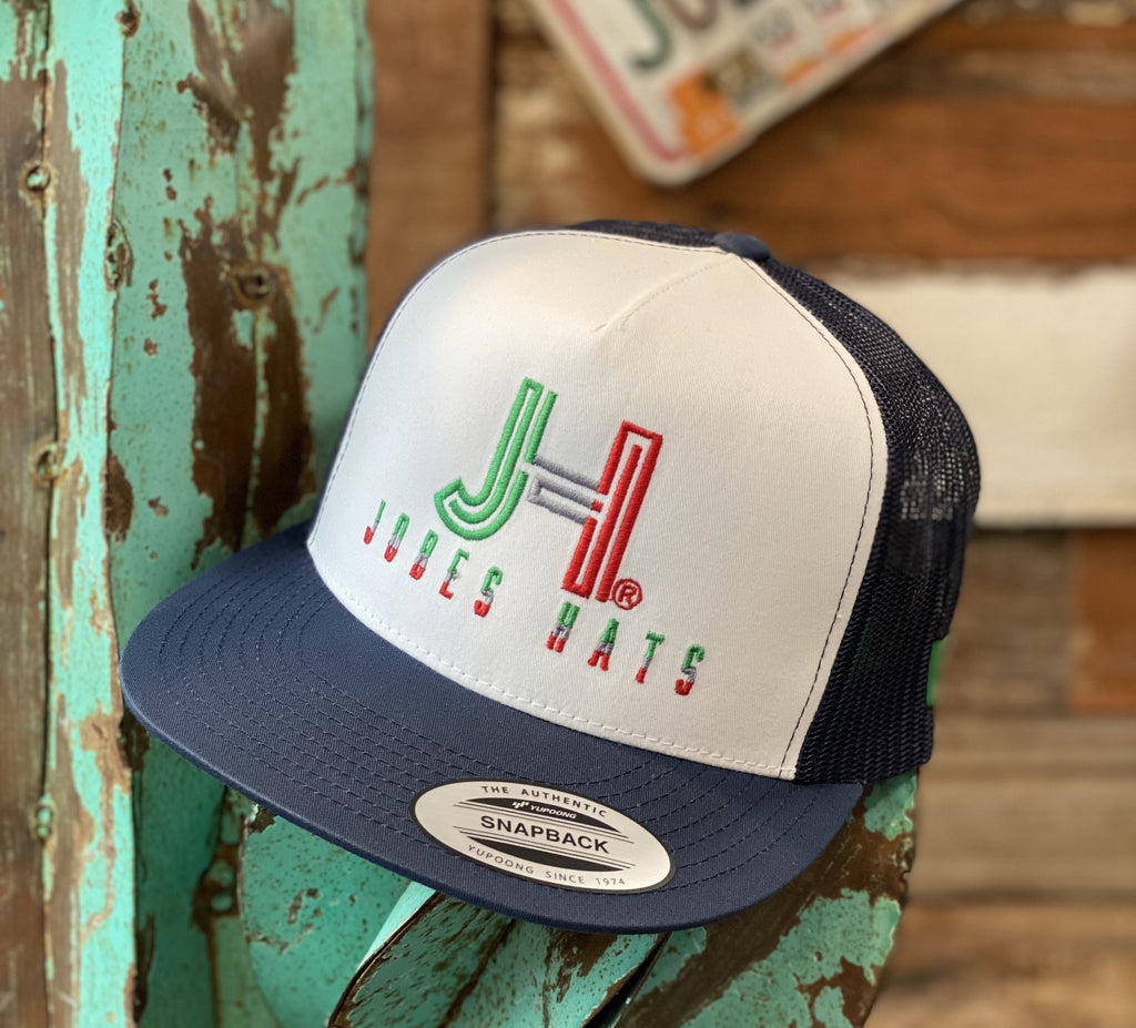 NEW 2021 Jobes Hats Trucker - White and Navy Tricolor / Mexico flag-Jobe's Hats-Jobes Hats