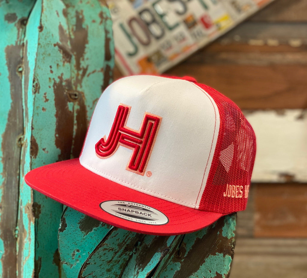 NEW 2021 Jobes Hats Trucker - White/Red Cap 3D Red JH Coral Outline (Limited Edition) - Jobes Hats