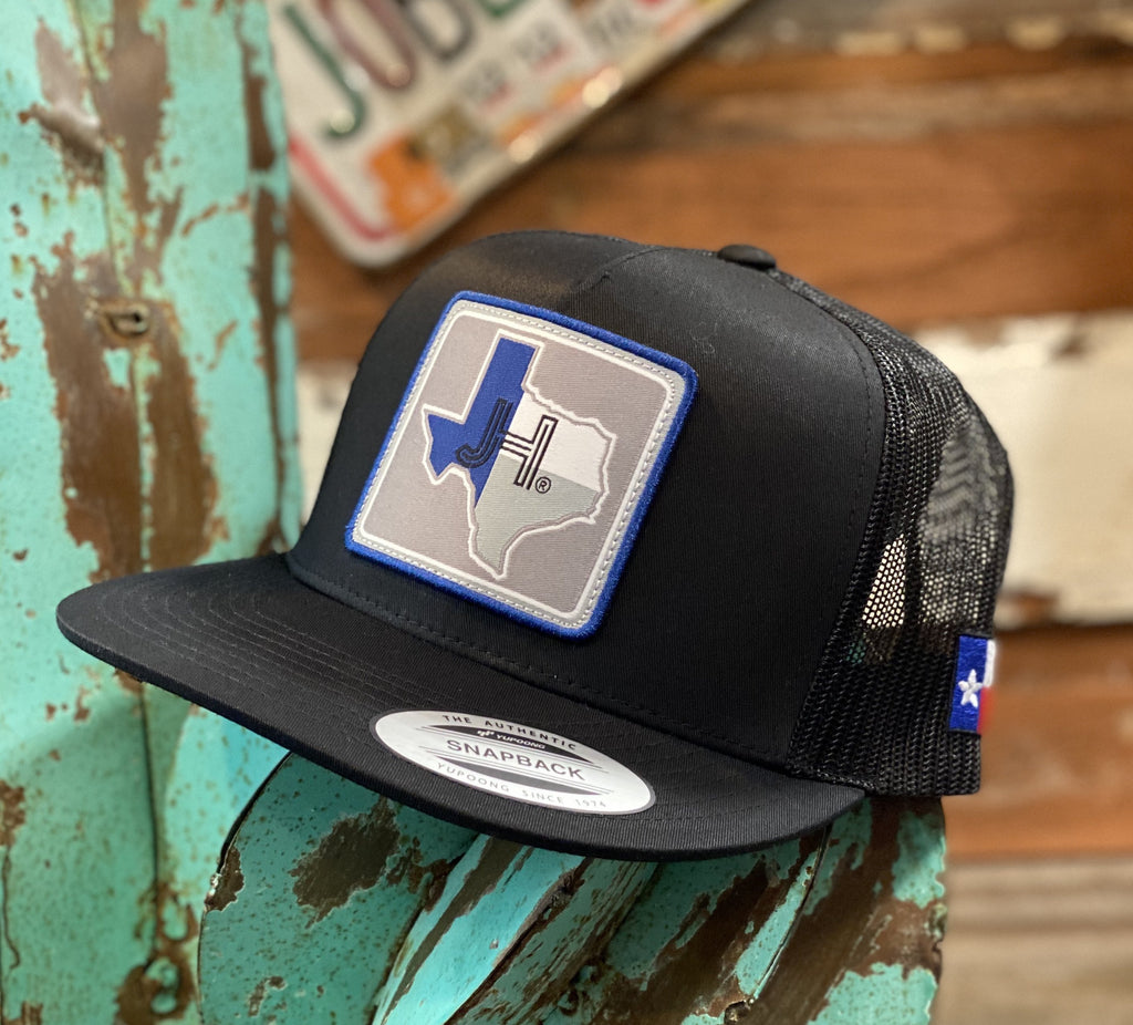 New 2020 Jobes Cap- All Black Texas blue/grey patch - Jobes Hats
