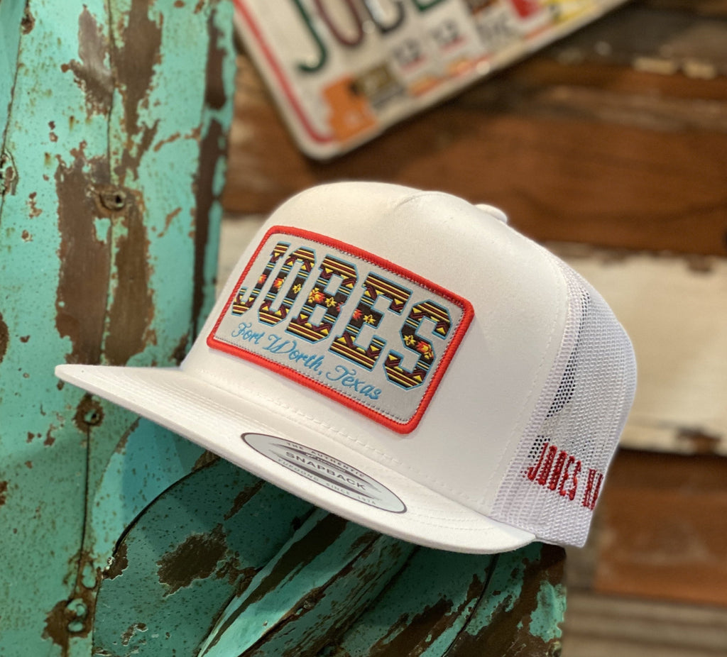 New 2020 Jobes Hats Trucker - All White Serape patch / Red Border - Jobes Hats