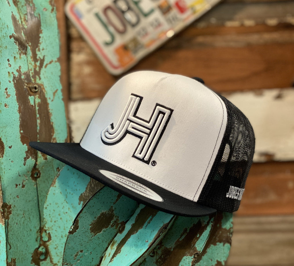 New 2020 Jobes Hats Trucker - Black/White- 3D white JH/Black outline - Jobes Hats