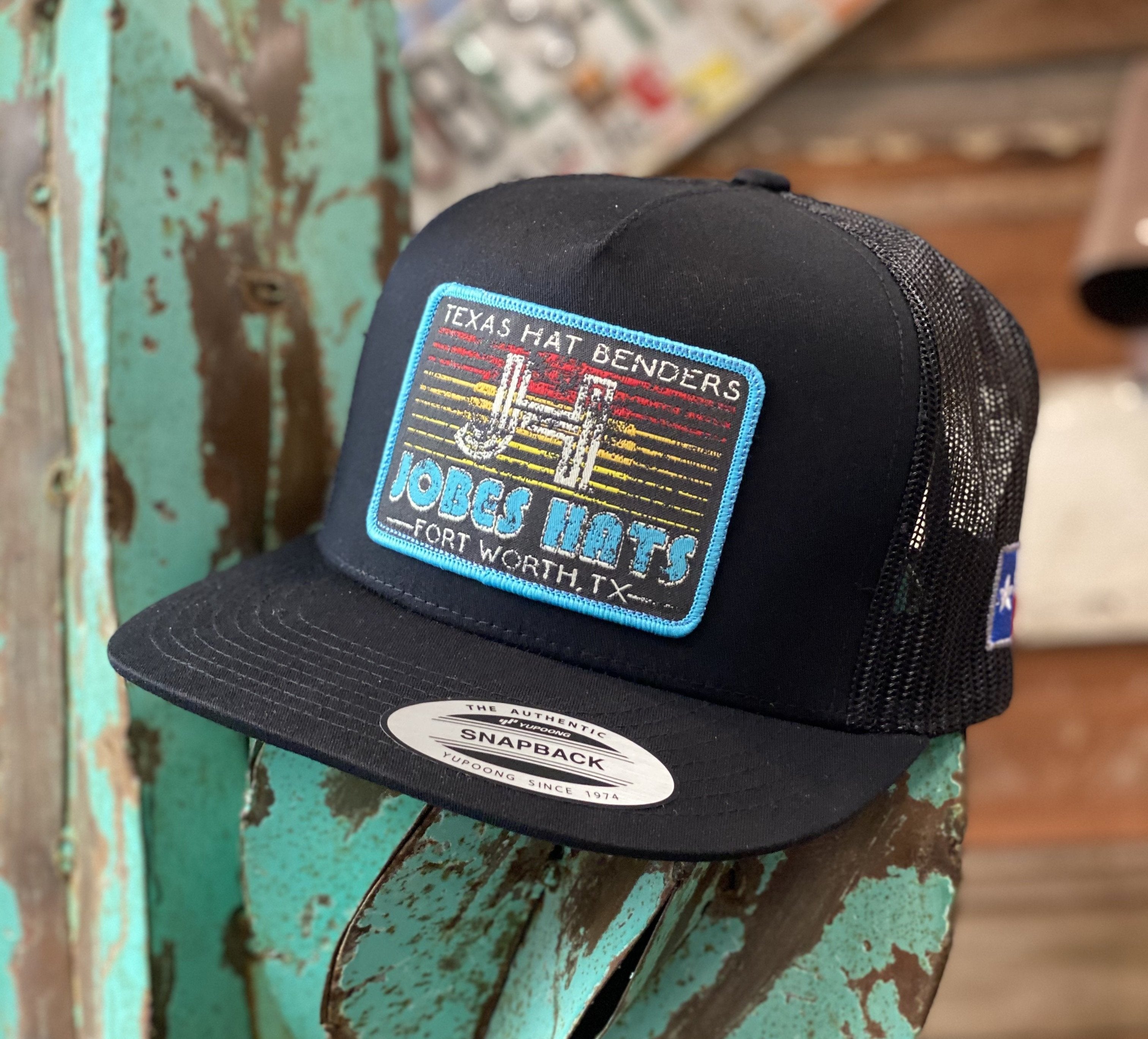 New 2021 Jobes Cap- All Black Texas Hat Benders Turquoise patch - Jobes Hats