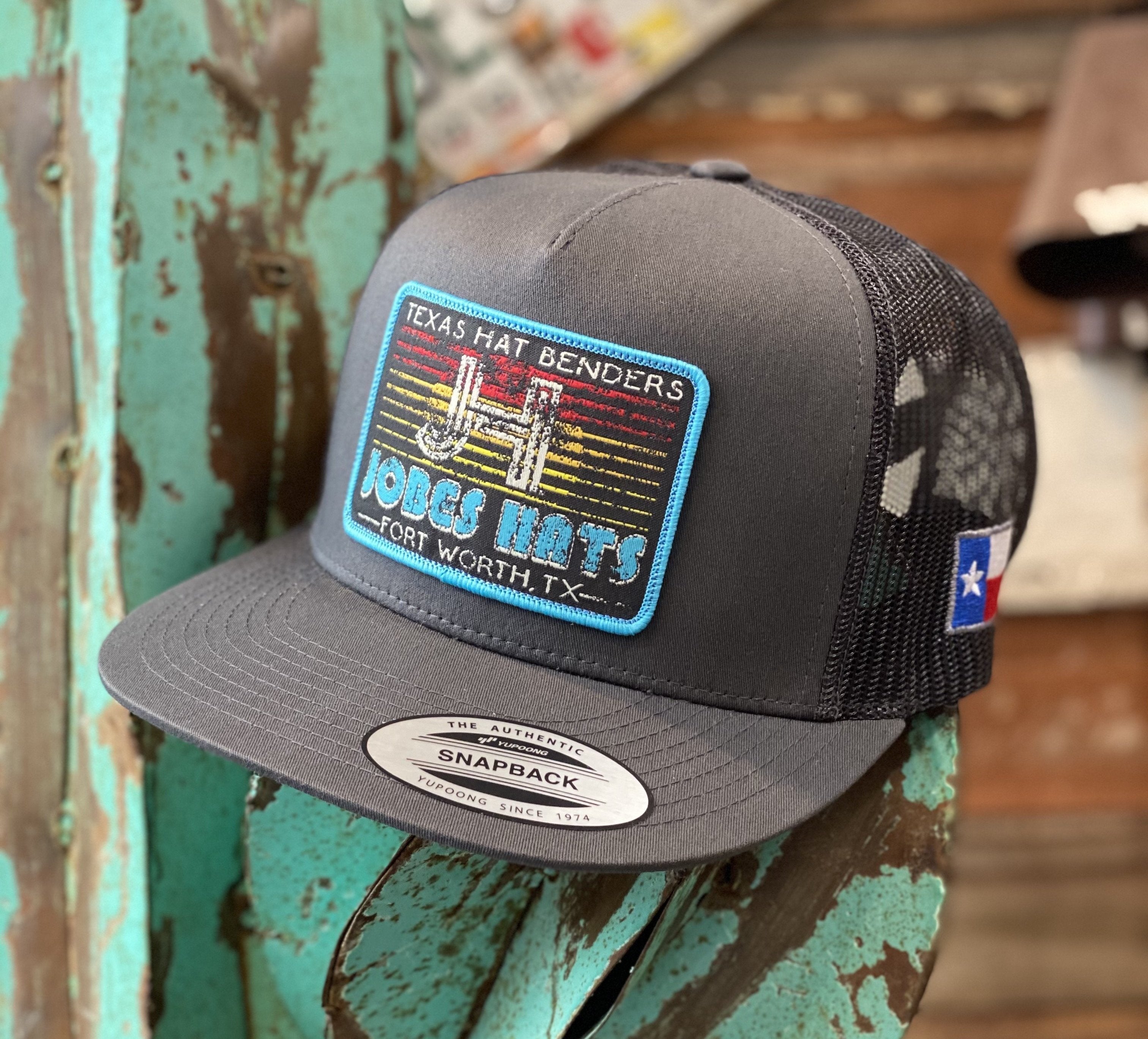 New 2021 Jobes Cap- All Grey Texas Hat Benders Turquoise patch - Jobes Hats