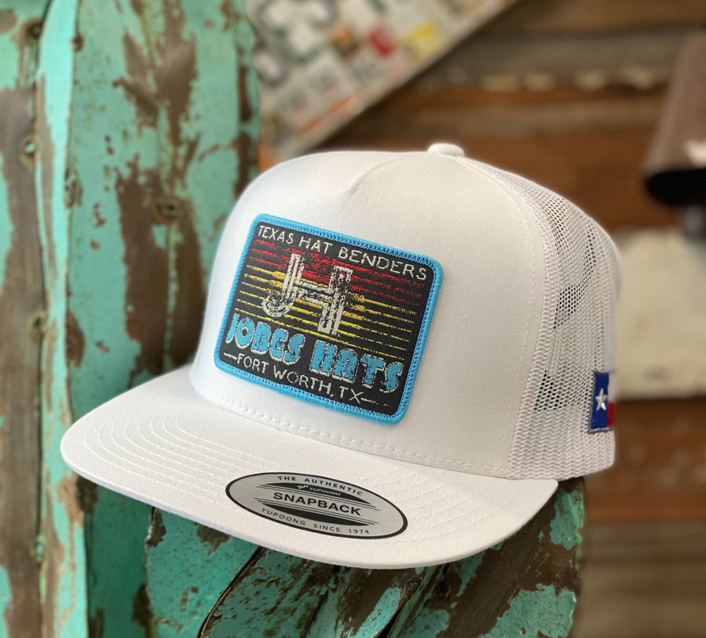 New 2021 Jobes Cap- All White Texas Hat Benders Turquoise patch - Jobes Hats