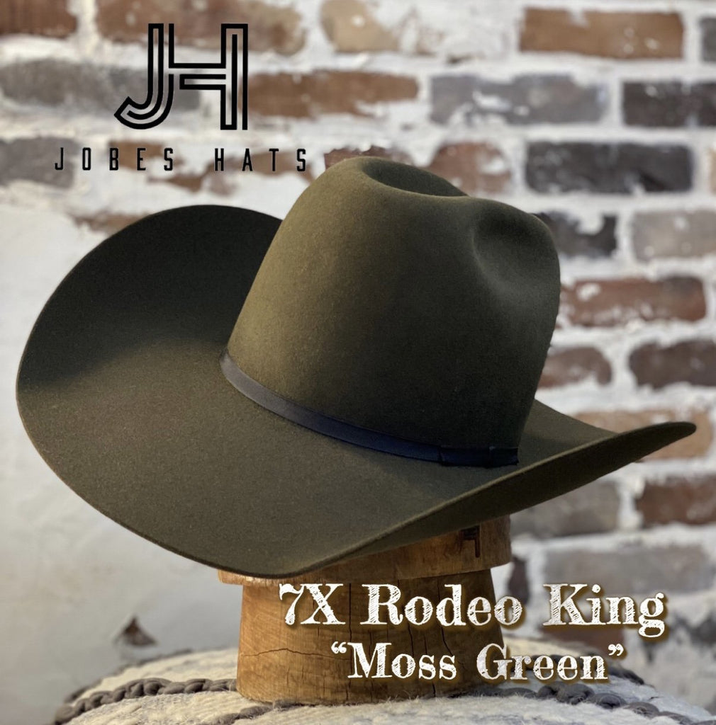 Rodeo King Felt 7X Moss Green 6” Crown and 4 1/4 Brim Self Band