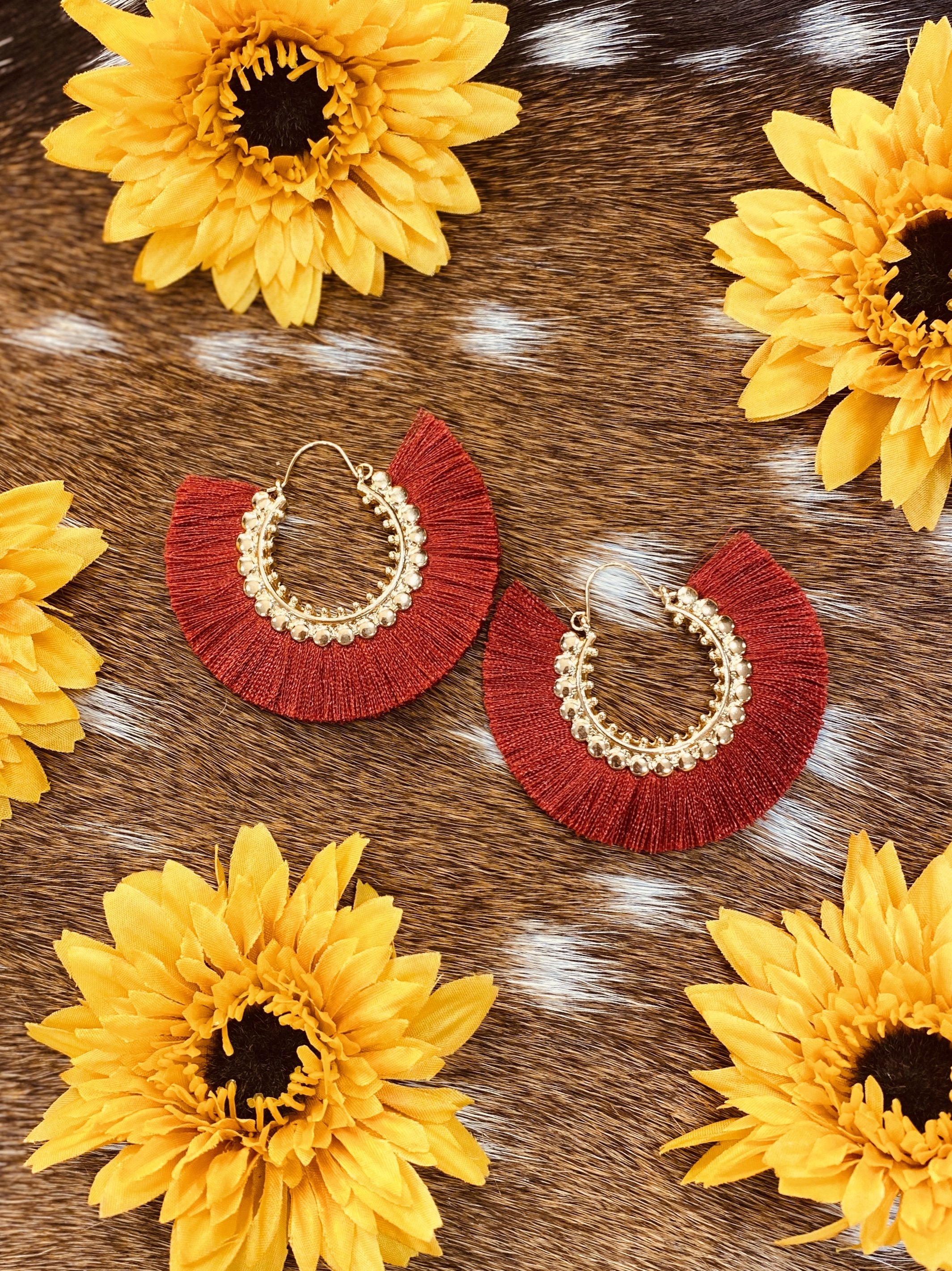 Burgundy Hoop Tassel Earrings - Jobes Hats