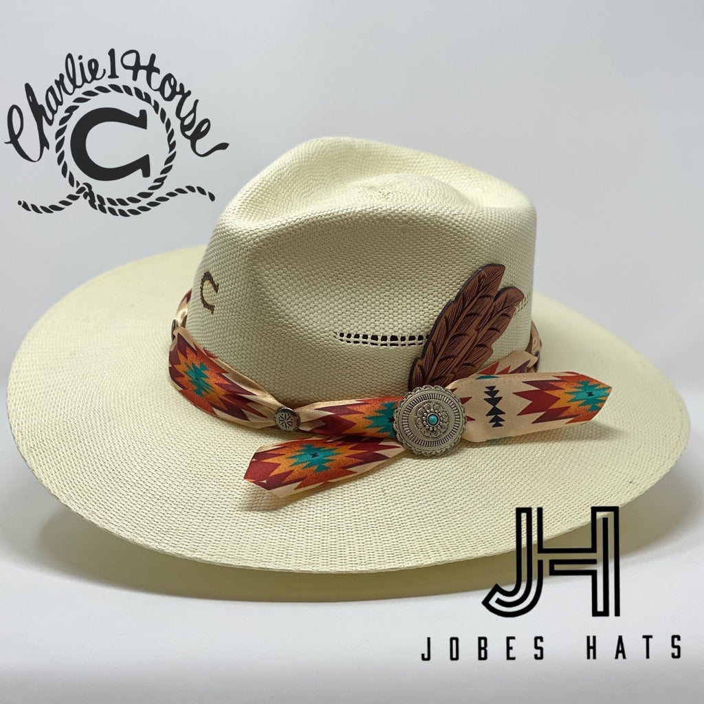 CHARLIE 1 HORSE Navajo Tribal Bangora Flat Brim Straw Cowboy Cowgirl Hat CC97D1A4-1E90-47FC-82FC-  main image 4