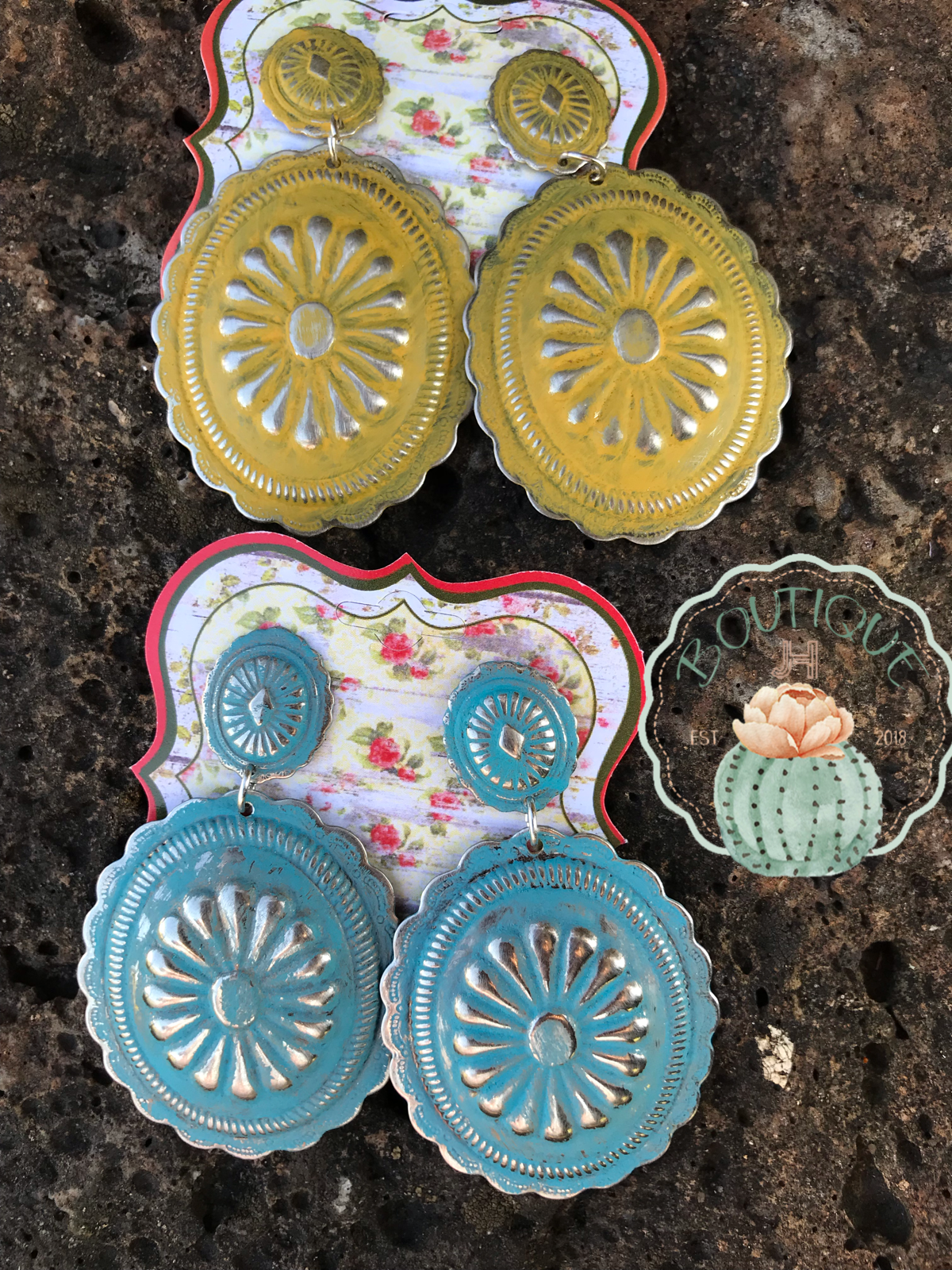 Concho Steel Handpainted Earrings - Jobes Hats