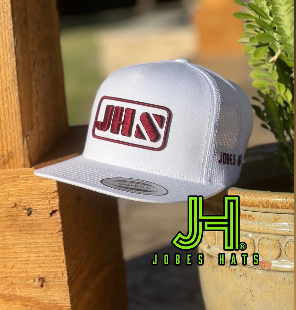 New 2022 Jobes Hats Trucker - All White JHS 3D maroon - Jobes Hats