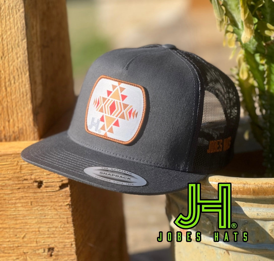 New 2022 Jobes Trucker Cap- All Grey Rust Aztec Patch - Jobes Hats