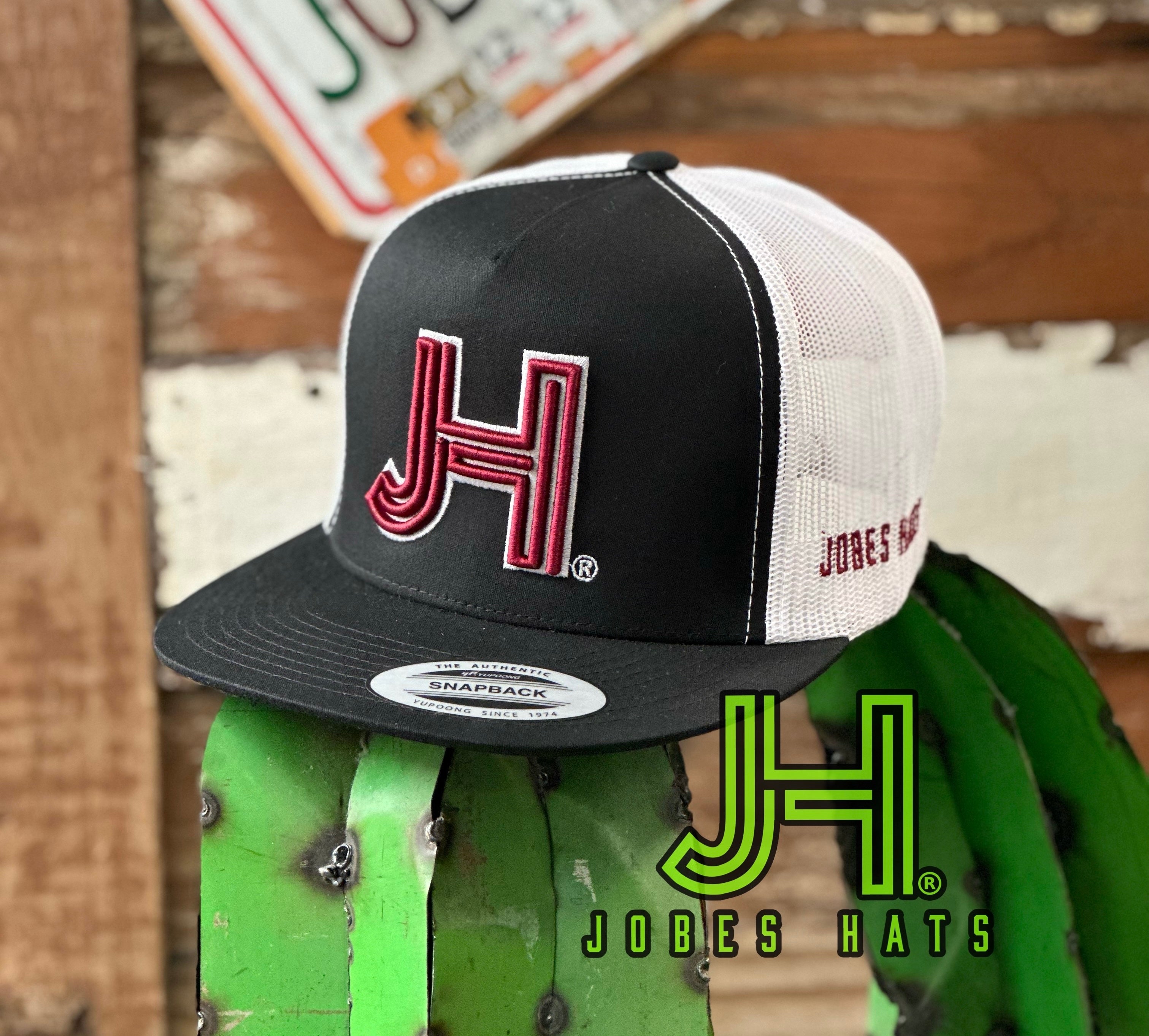 NEW 2023 Jobes Trucker Cap - Black/White 3D Maroon JH/white outline - Jobes Hats