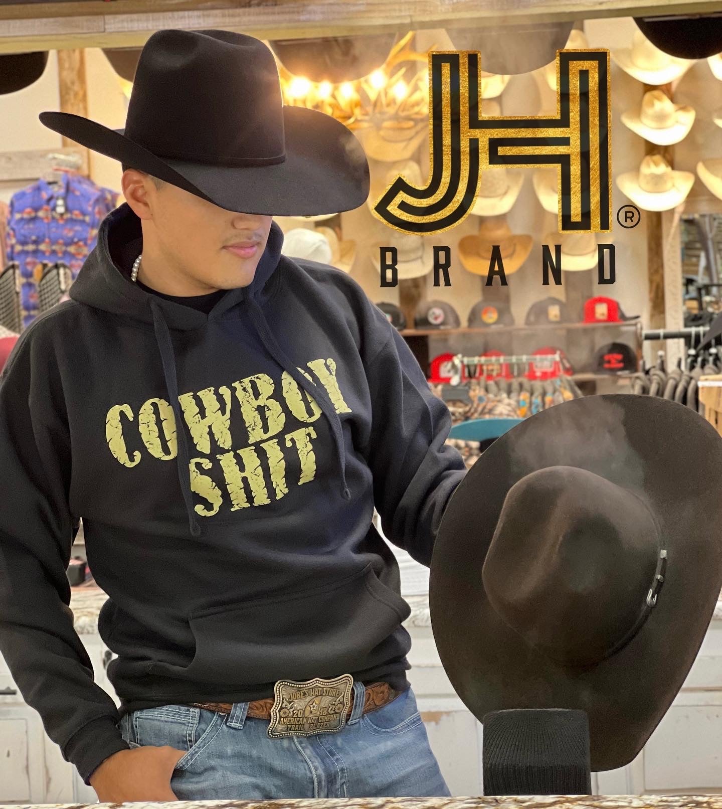 Cowboy Sh*t Mens Black Hoodie Tan letters - Jobes Hats