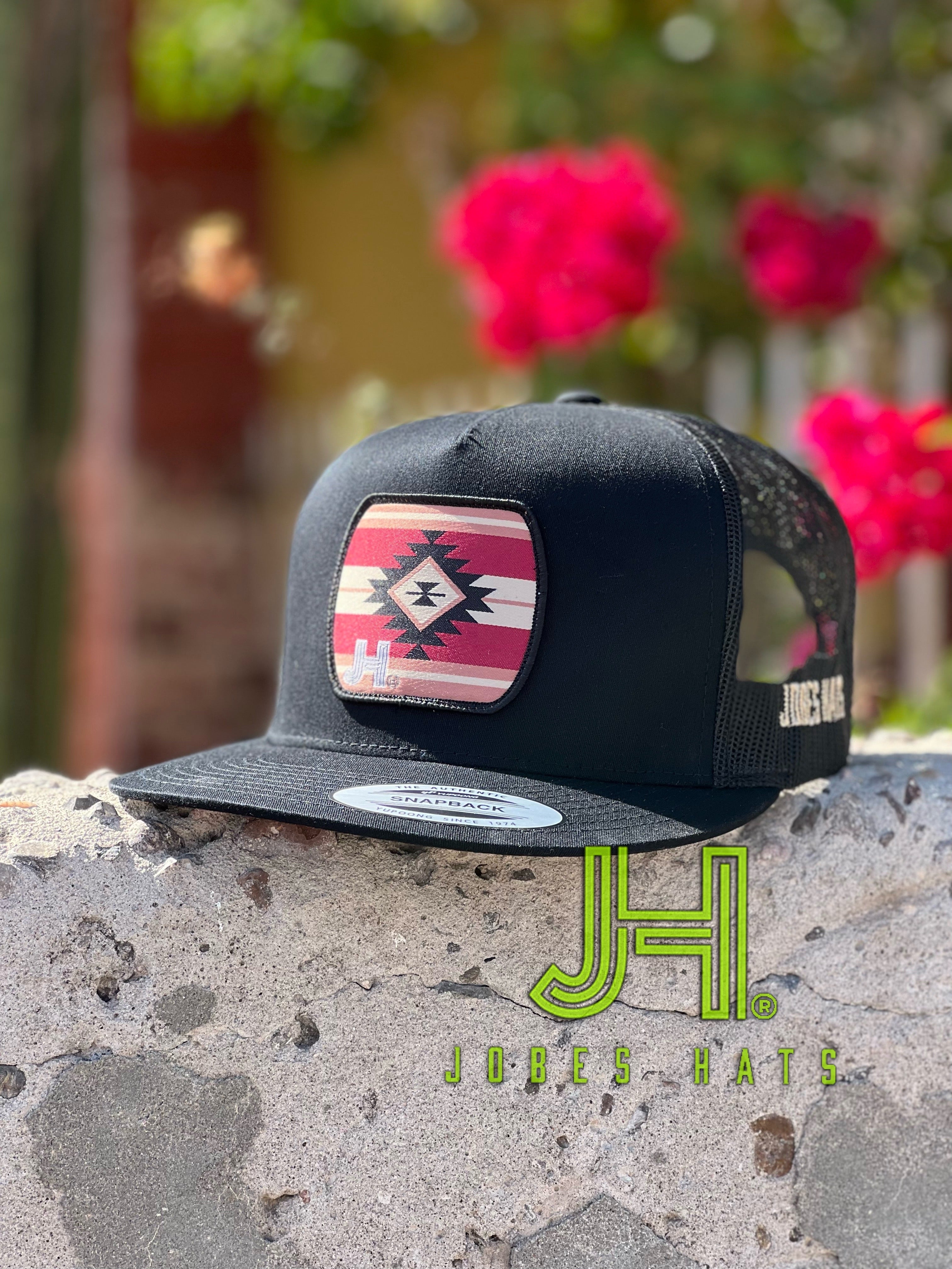 New 2022 Jobes Trucker Cap- All Black Maroon Aztec Patch - Jobes Hats