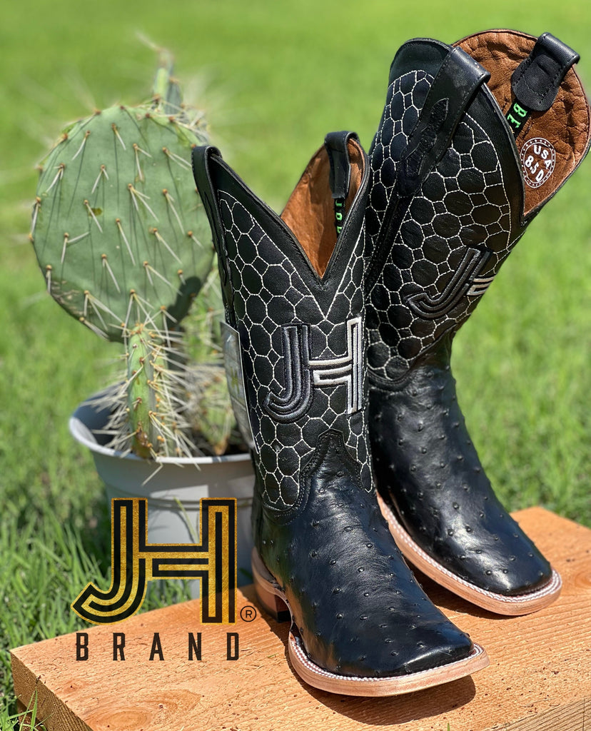 Fly kite wax duck Mens JH "Black Full Quill Ostrich" Square Toe Boots | Jobes Hats