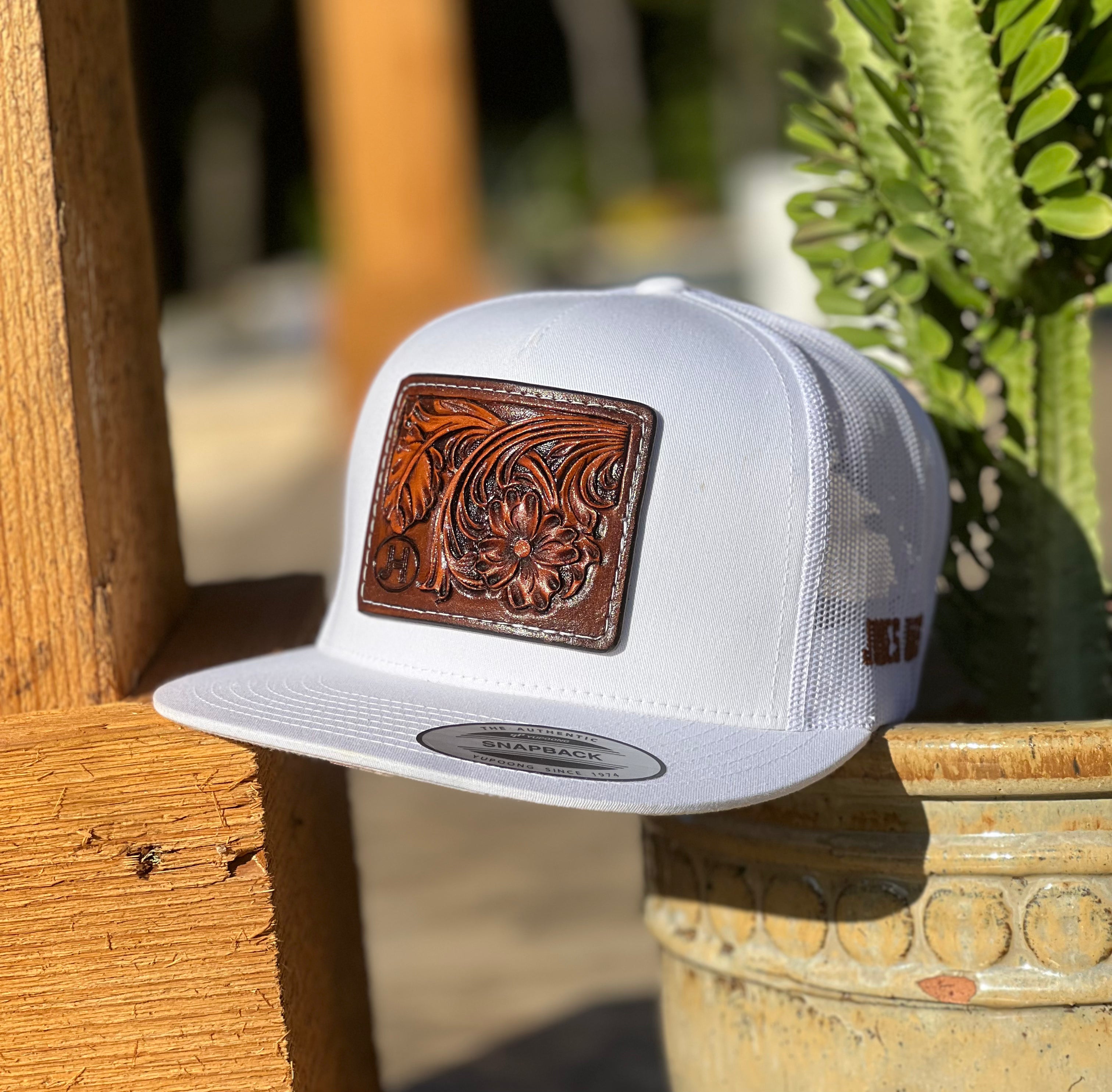 NEW 2022 Jobes Leather Patch Trucker - All White Rust Cap  (Limited Edition) - Jobes Hats