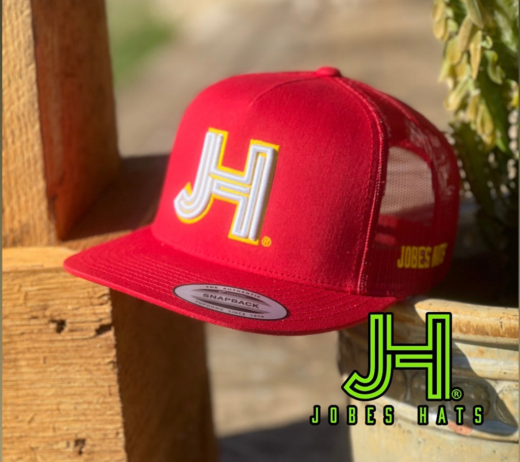 New 2022Jobes Cap- All Red 3D JH Cream/Yellow outline - Jobes Hats
