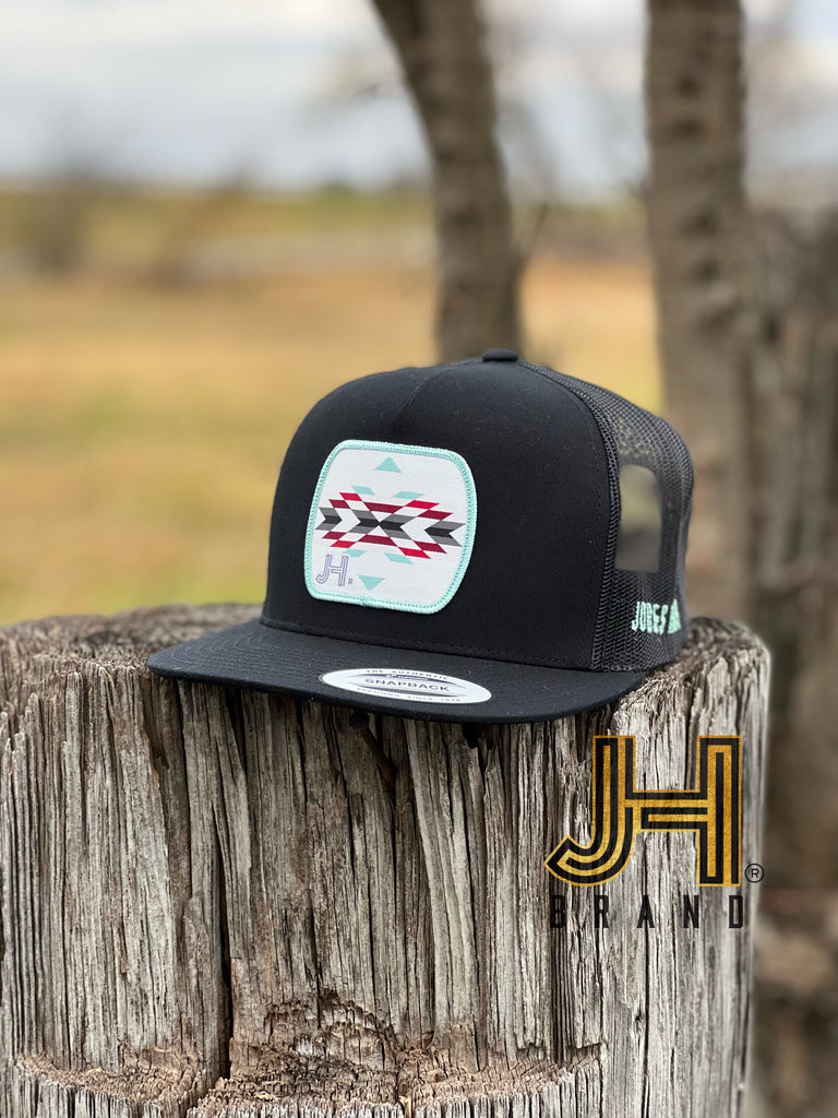New 2022 Jobes Trucker Cap- All Black Mint Aztec Patch - Jobes Hats