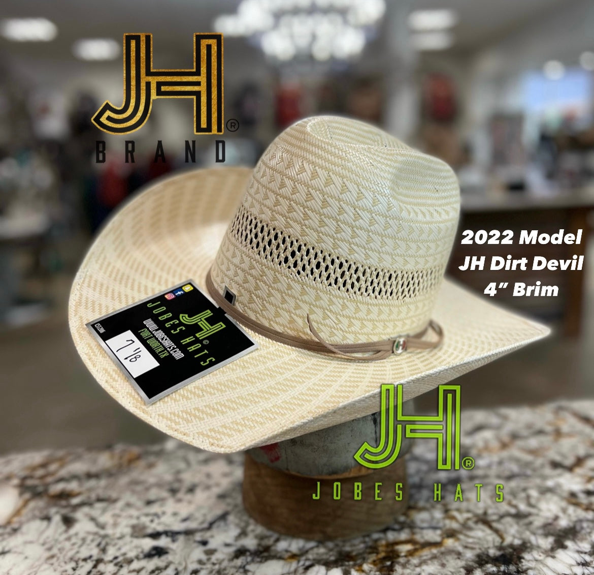 2022 Jobes Hats Straw Hat “Dirt Devil” 4” Brim (Comes open and flat) - Jobes Hats