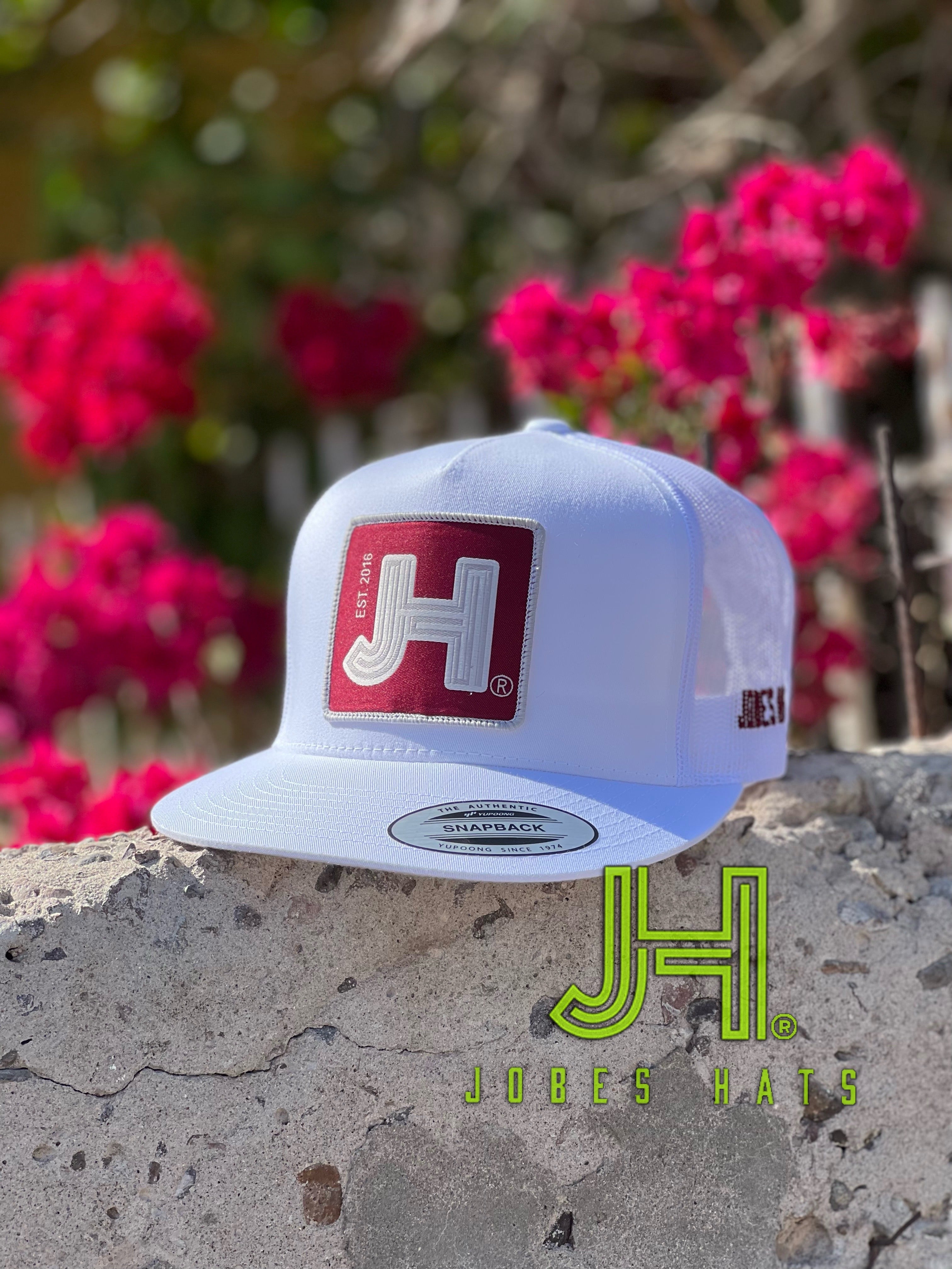 New 2022 Jobes Trucker Cap- All White Solid Maroon Patch - Jobes Hats