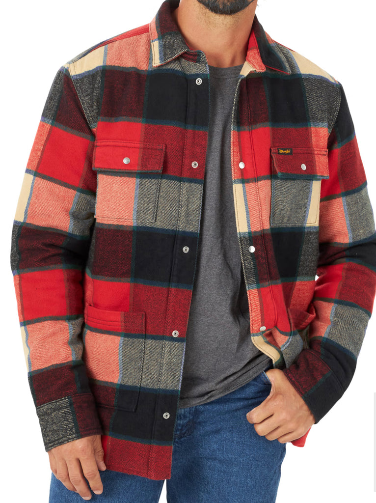 New Wrangler Men's Flannel Shirt Jacket ‘’Racing Red’’ #112318496 - Jobes Hats