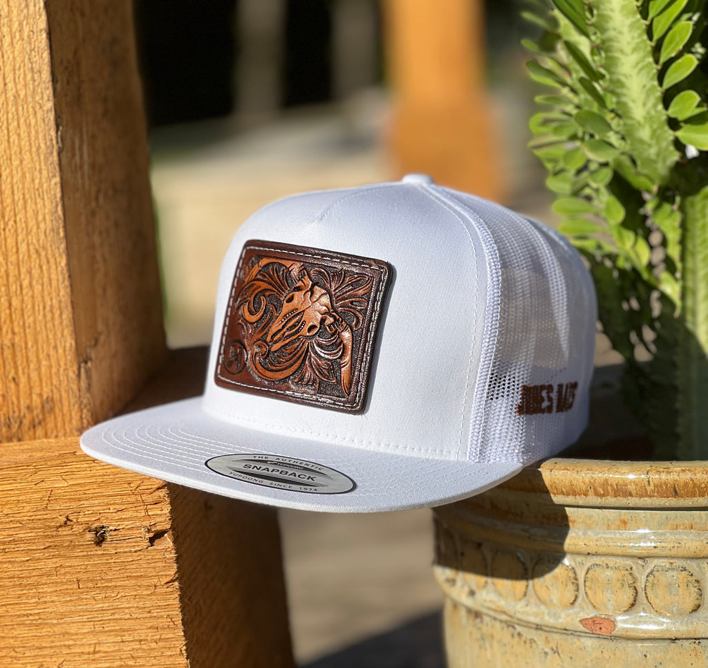 2022 Jobes Leather Patch Trucker - All white Skull Leather patch (Limited Edition) - Jobes Hats