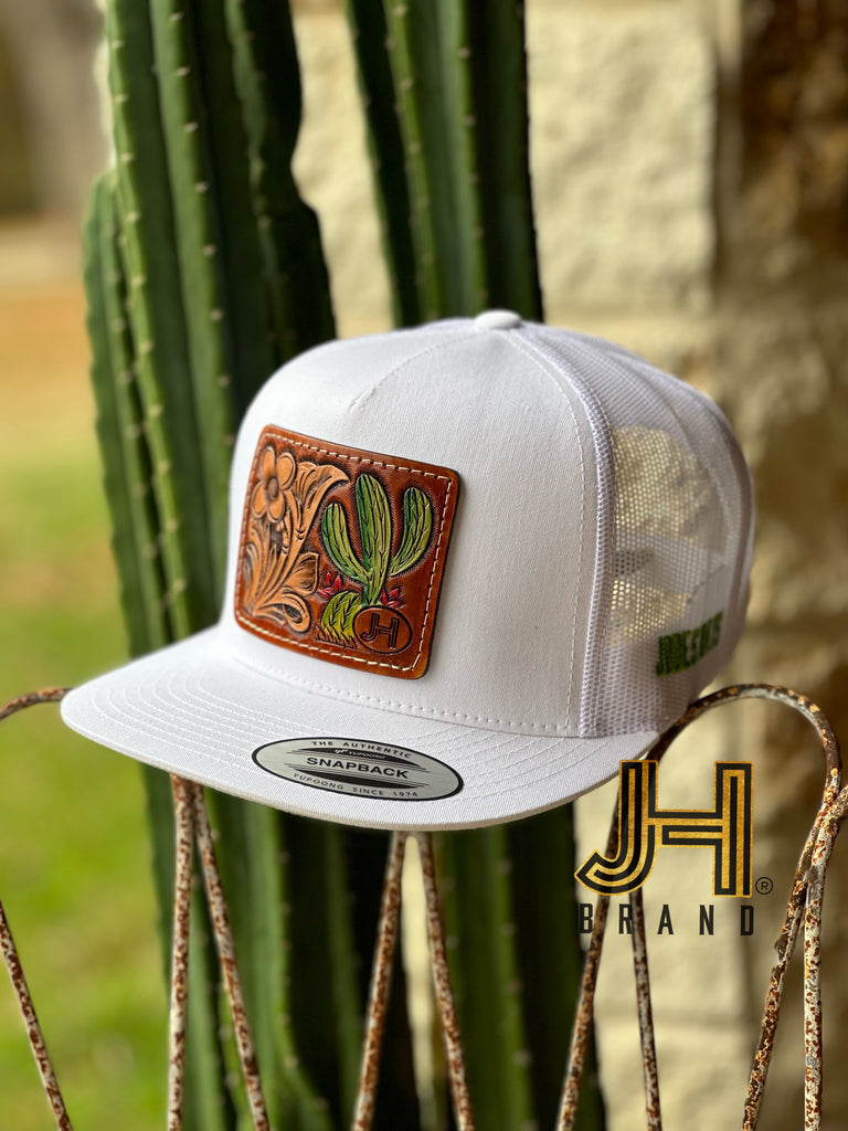 2023 Jobes Leather Patch Trucker - All white Cactus Leather patch (Limited Edition) - Jobes Hats