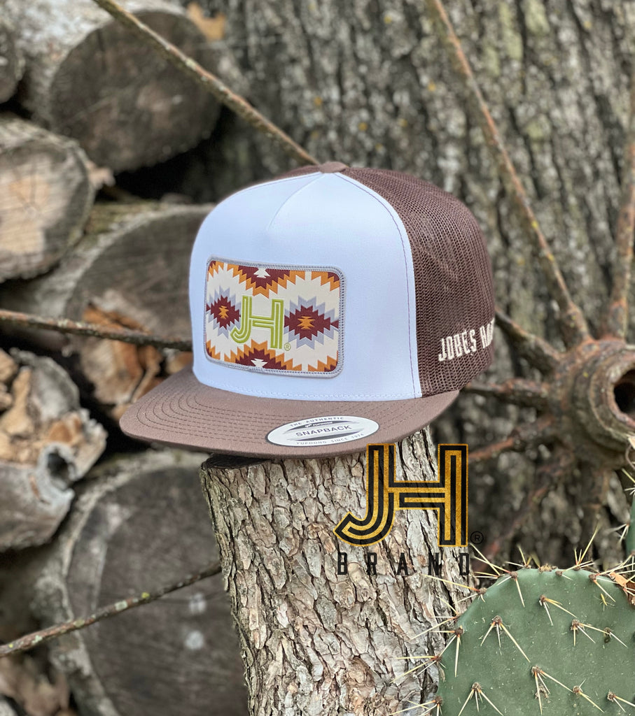 New 2022 Jobes Hats Trucker cap -White/Borwn Aztec Owl patch - Jobes Hats