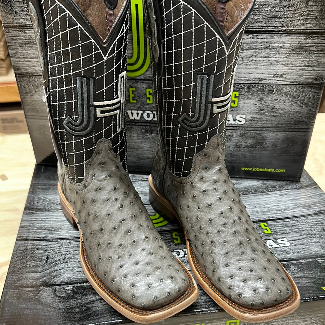 2022 Mens JH Full Quill Ostrich Square Toe Boots Gris Serpentine - Jobes Hats