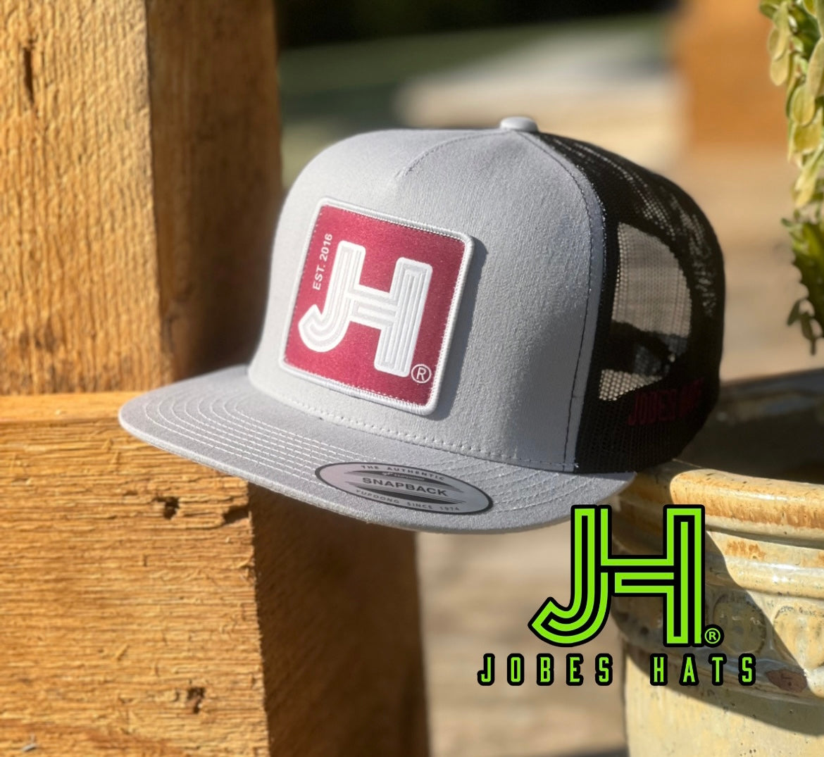 New 2022 Jobes Trucker Cap- Silver/Black Solid Maroon Patch - Jobes Hats