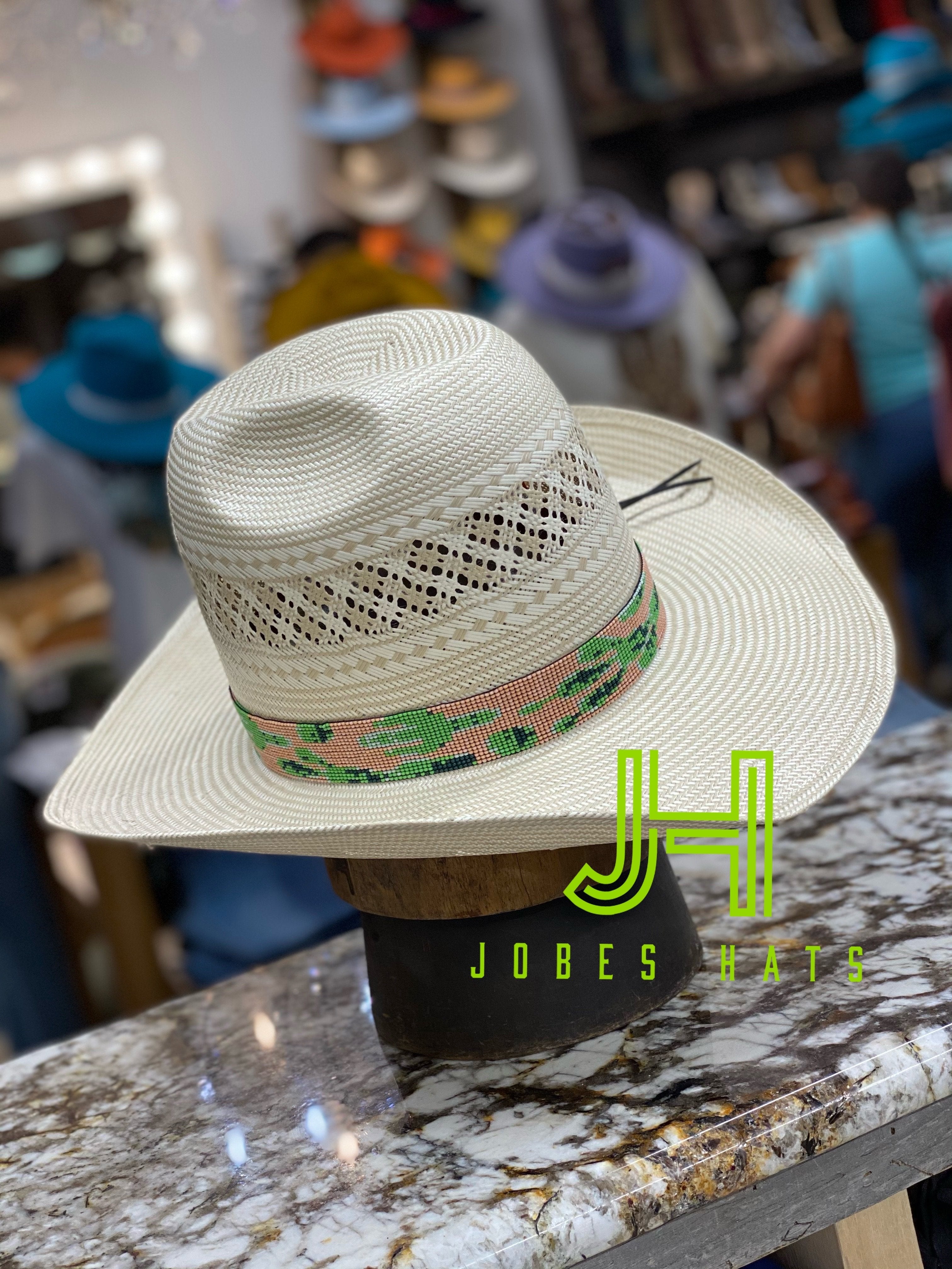 JH Wide Handmade Beaded Hatband- #W2 cactus-Jobe's Hats-Jobes Hats