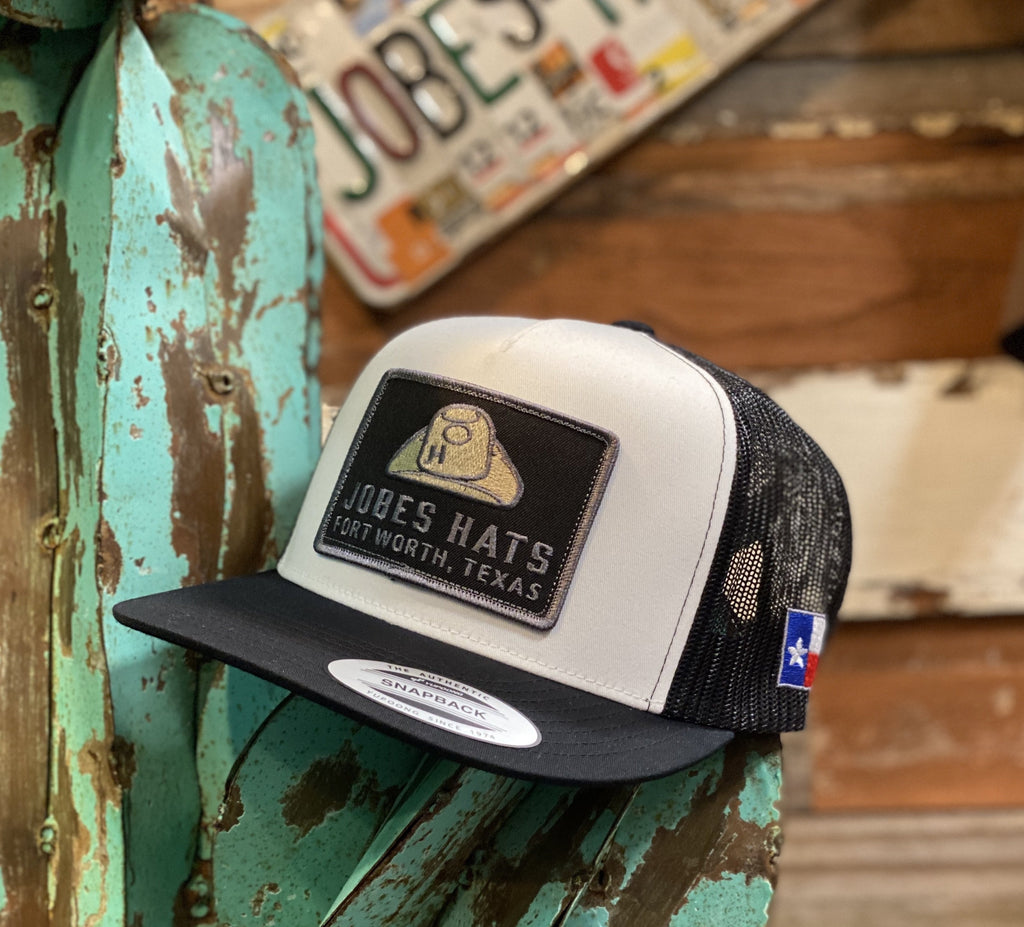 Jobes Hats Trucker - White and Black / Grey hat patch - Jobes Hats