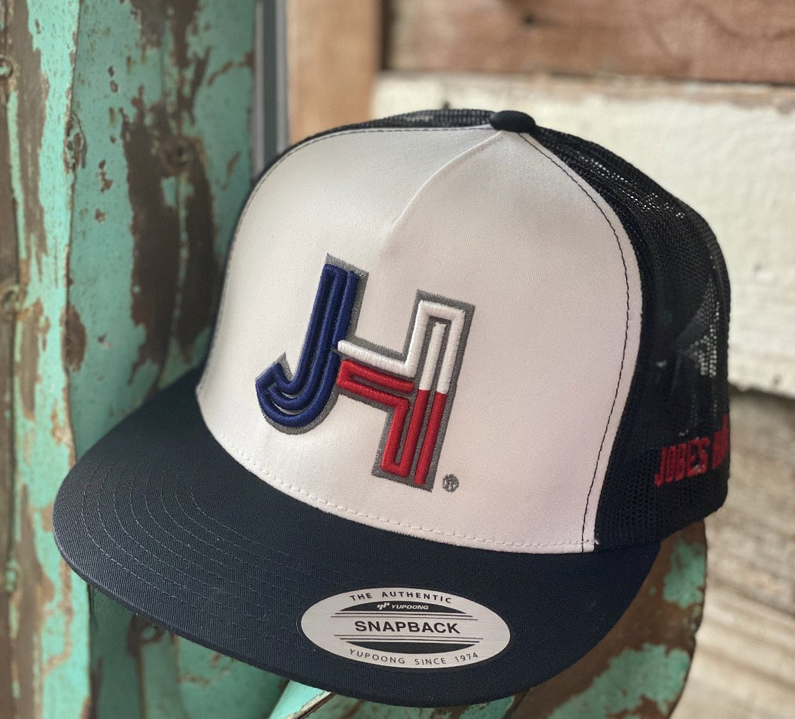 Jobes Hats Trucker - White/Black - 3D Texas with Charcoal outline - Jobes Hats
