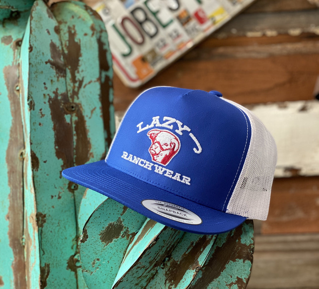 Lazy J cap - Royal Blue and White embroidered Show Bull - Jobes Hats