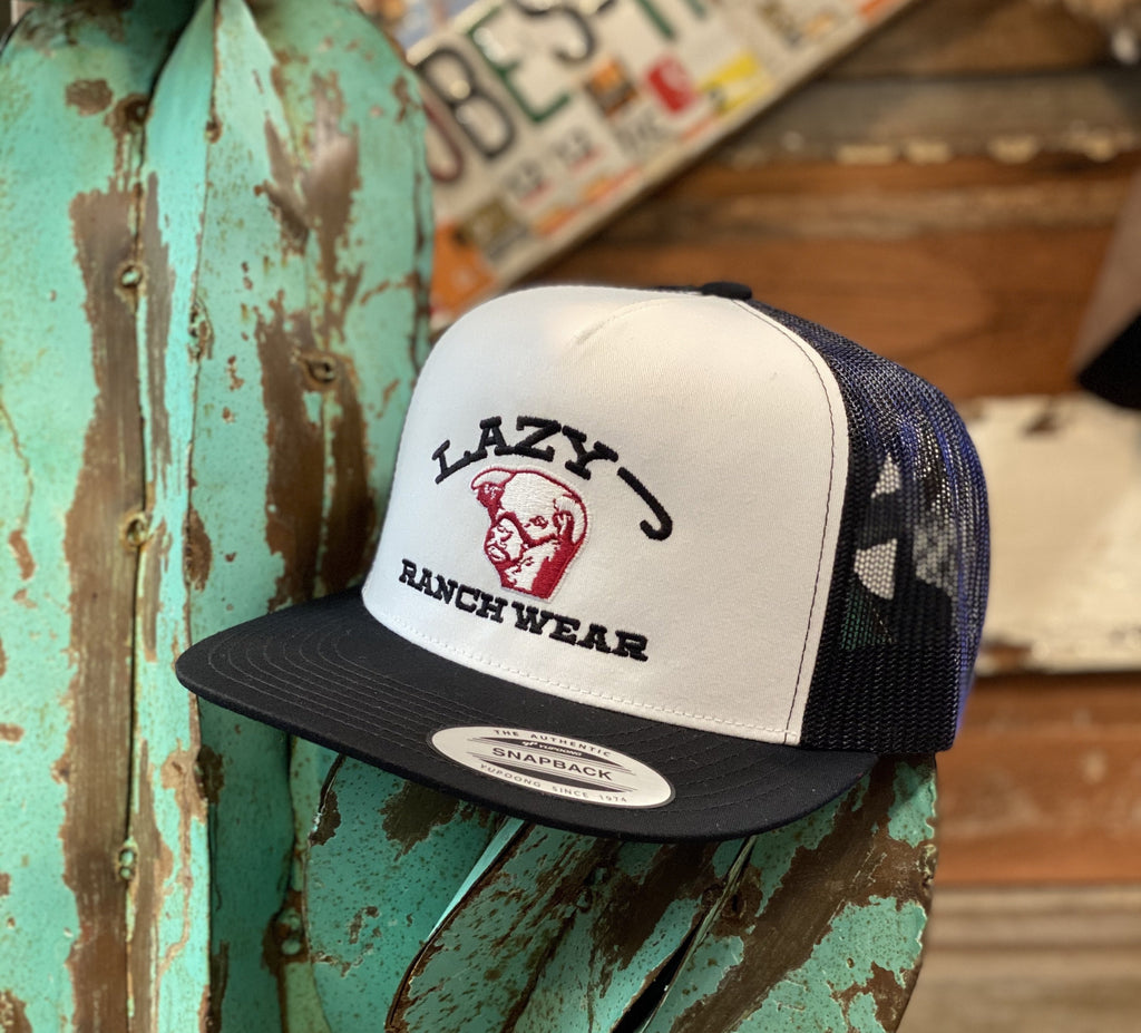 Lazy J cap - White/Black Embroidered Show Bull - Jobes Hats