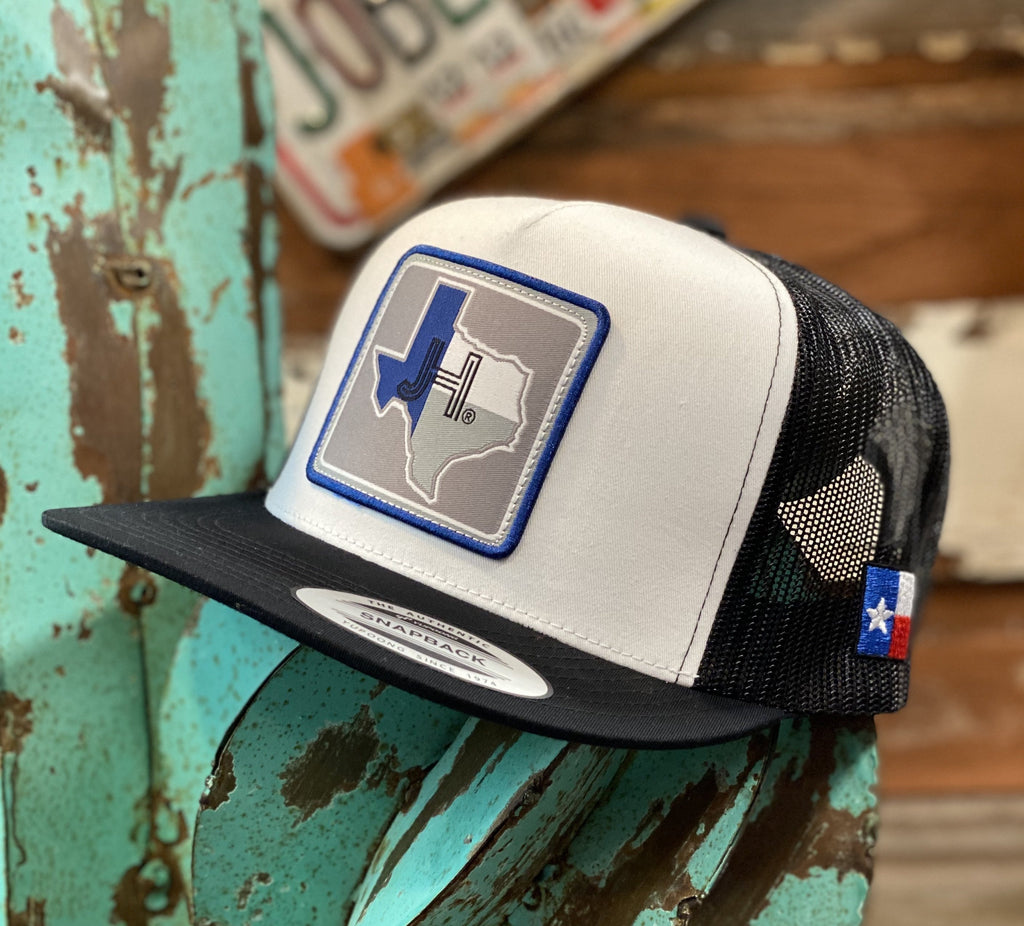 New 2020 Jobes Cap- White and Black Texas blue/grey patch - Jobes Hats