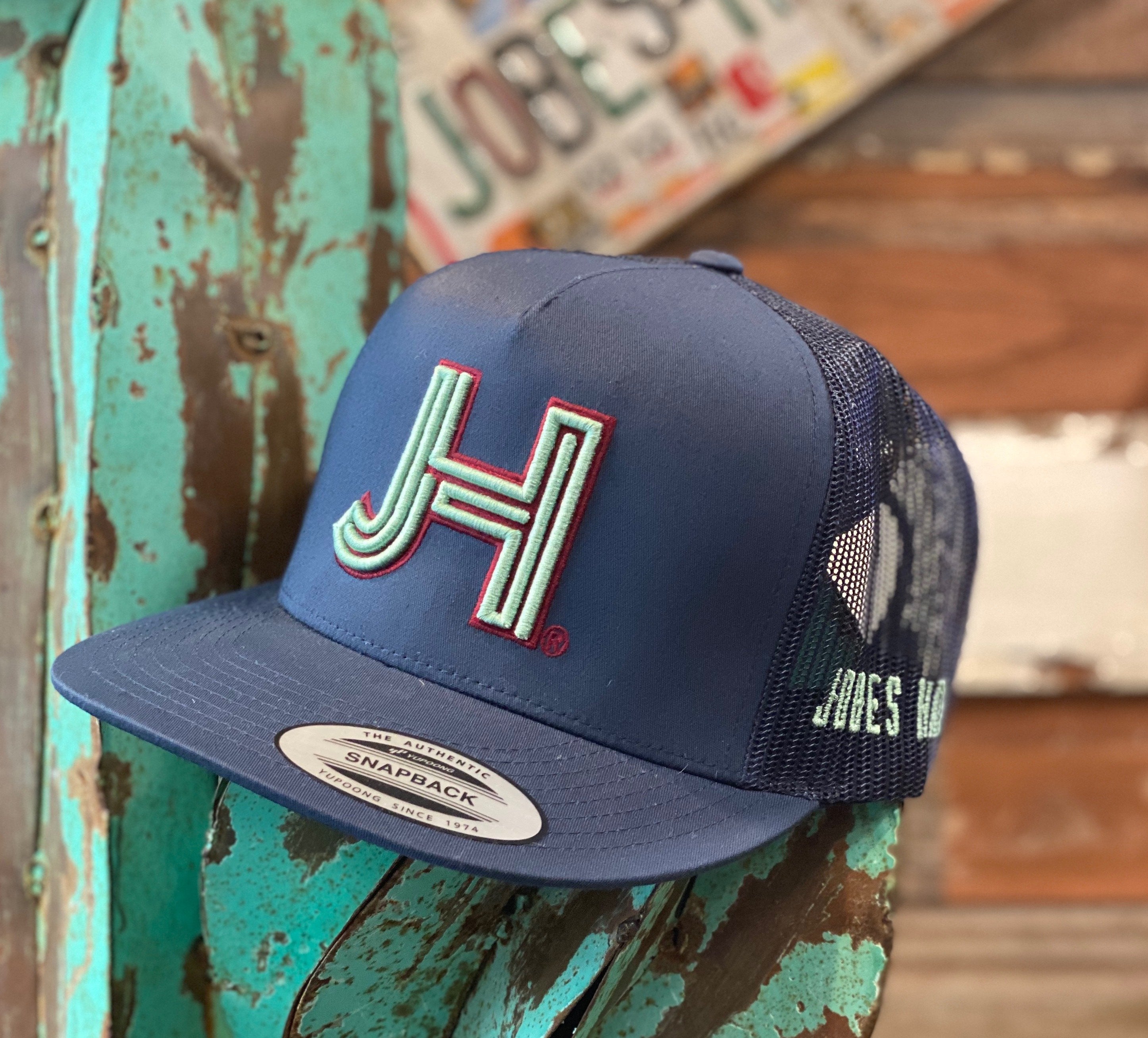 NEW 2021 Jobes Hats Trucker - All Navy Blue Cap 3D Mint JH Maroon Outline (Limited Edition) - Jobes Hats