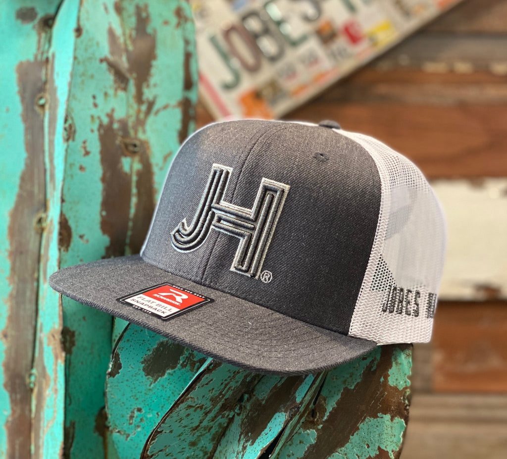 NEW 2021 Jobes Hats Trucker - Heather Grey/White Grey 3D JH Silver Outline (Limited Edition) - Jobes Hats