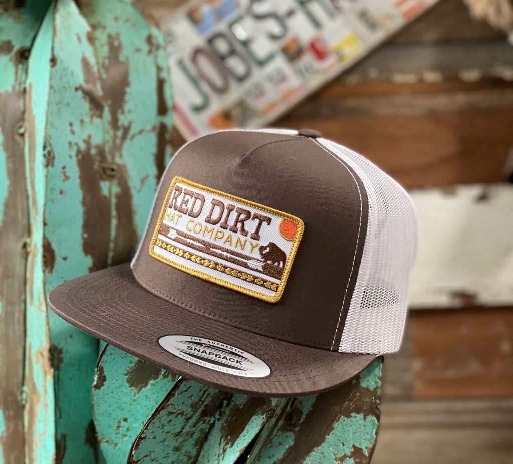 Red Dirt Hat Co. - Brown/White Buffalo Patch Yellow outline - Jobes Hats