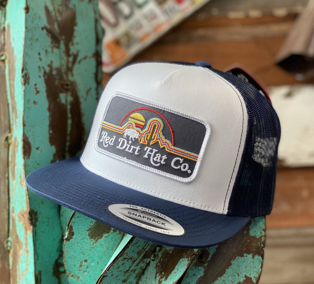 Red Dirt Hat Co. - White/Navy mesh Neon Buffalo patch - Jobes Hats