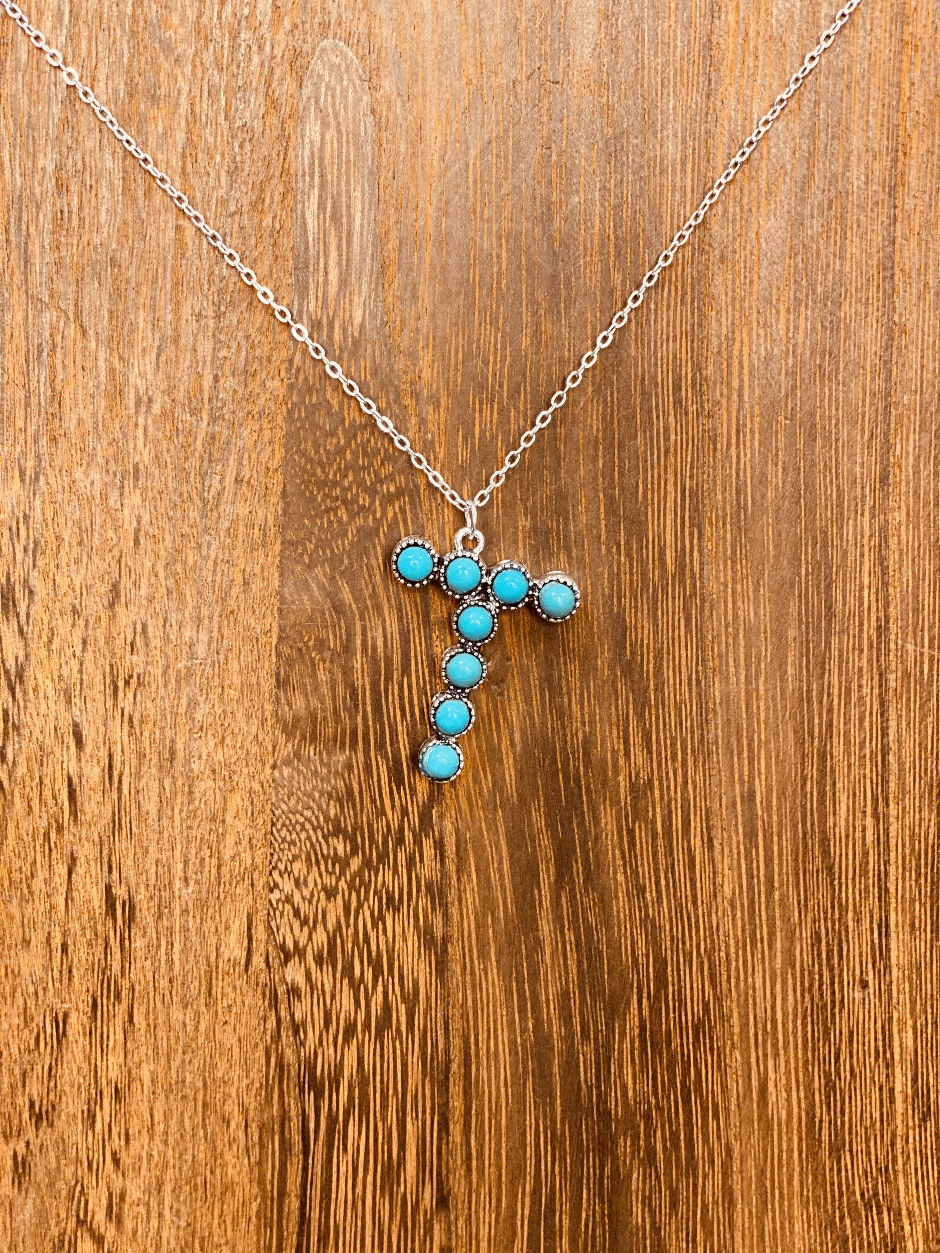 Turquoise Stone Initial Necklace "T"-JH Boutique-Jobes Hats