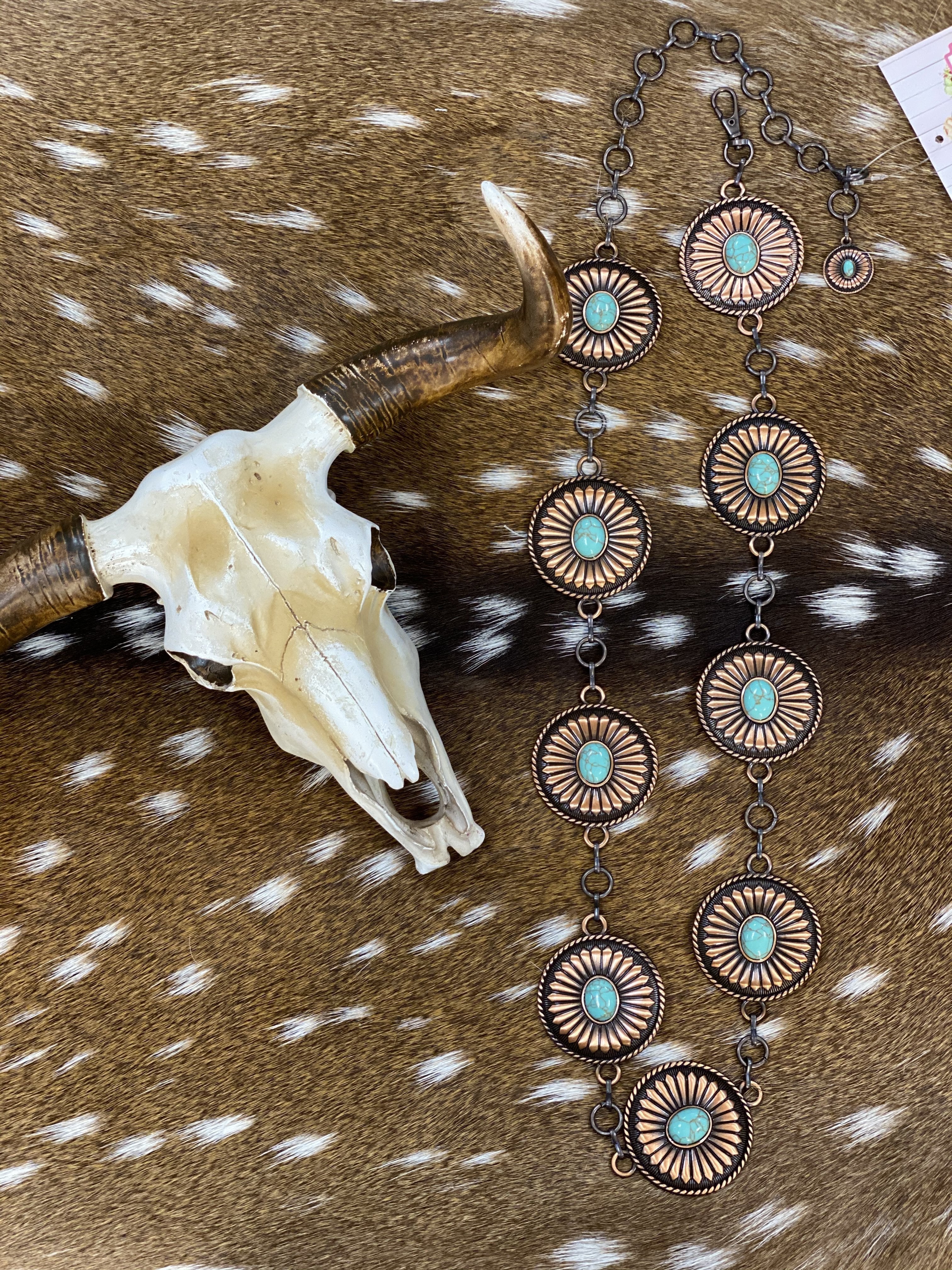 Women’s Bronze Concho Turquoise Chain Belt - Jobes Hats