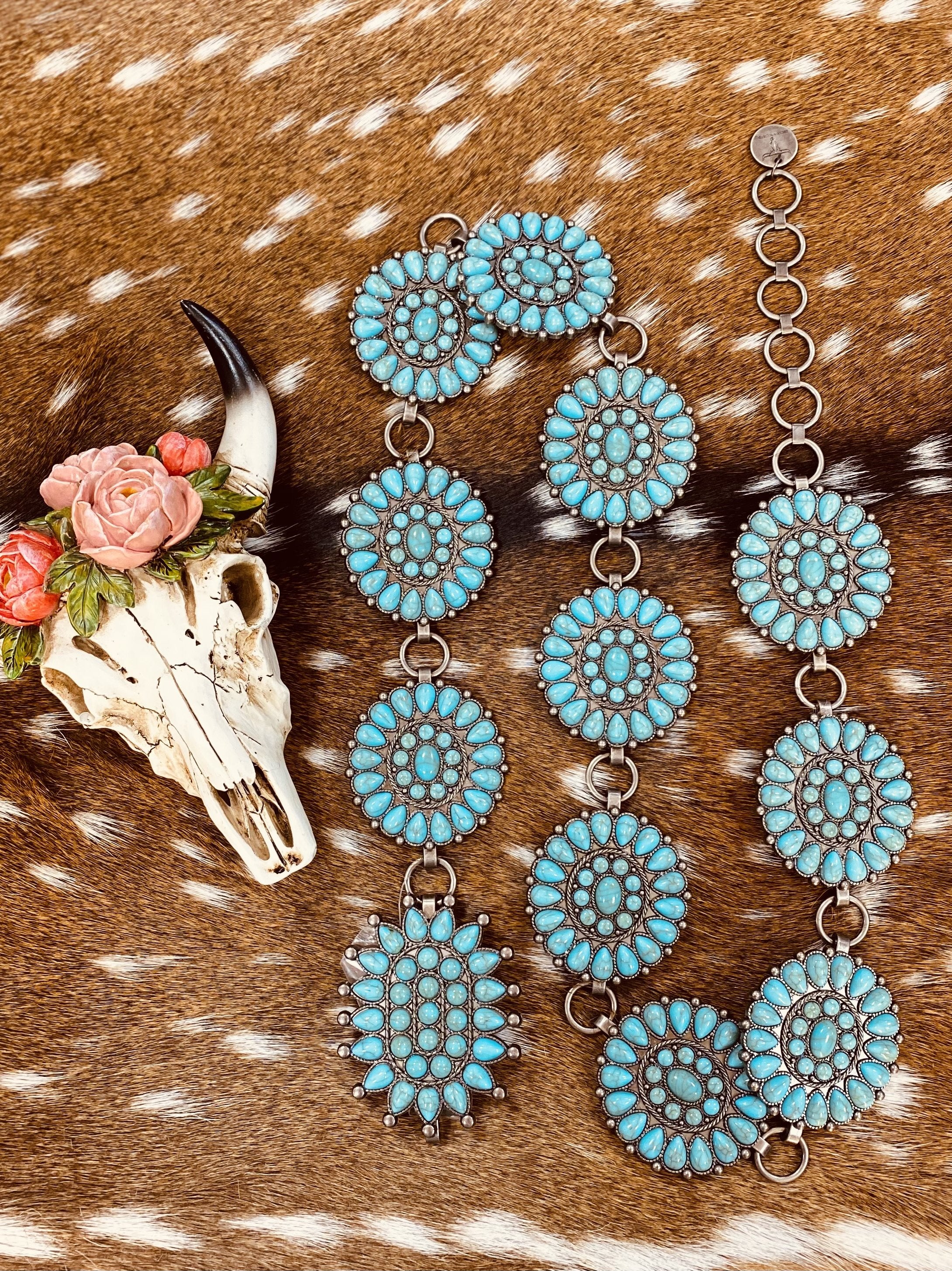 Women’s Turquoise Chain Concho Belt - Jobes Hats